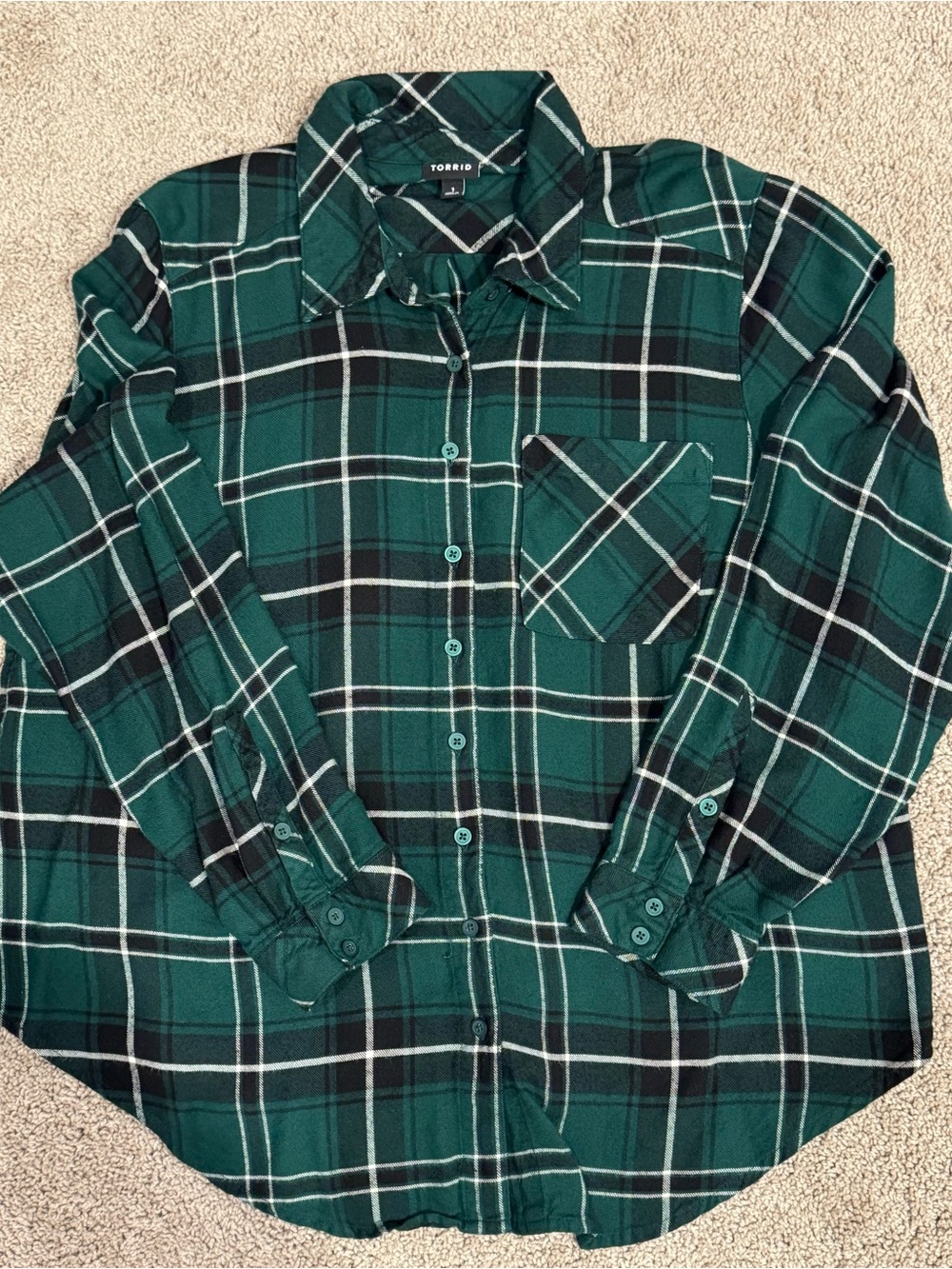torrid Dark Green Plaid Button-Down Shirt- size 1